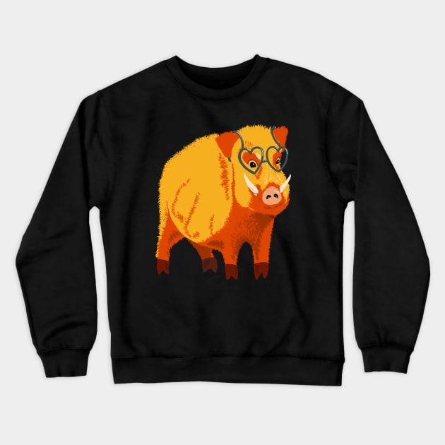 Cute Boar Pig With Glasses Crewneck Sweatshirt by Boriana Giormova